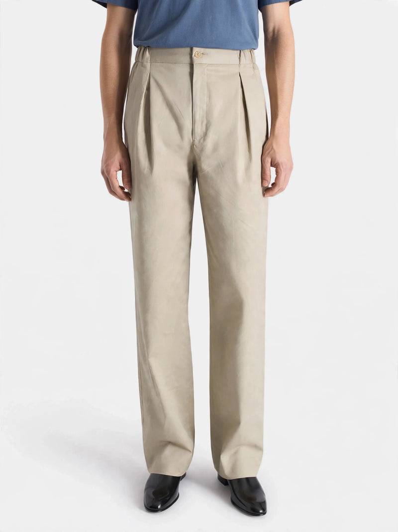 BEIGE COTTON TWILL ELASTIC PANT