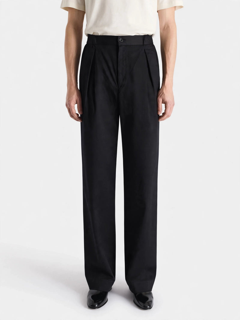 BLACK COTTON TWILL ELASTIC PANT