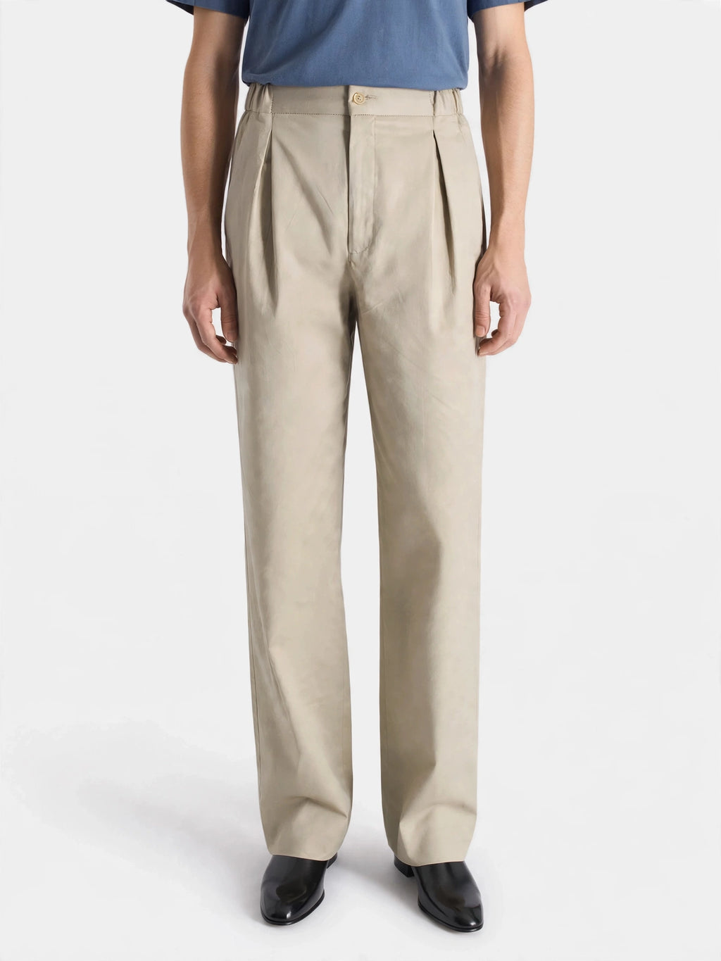 BEIGE COTTON TWILL ELASTIC PANT
