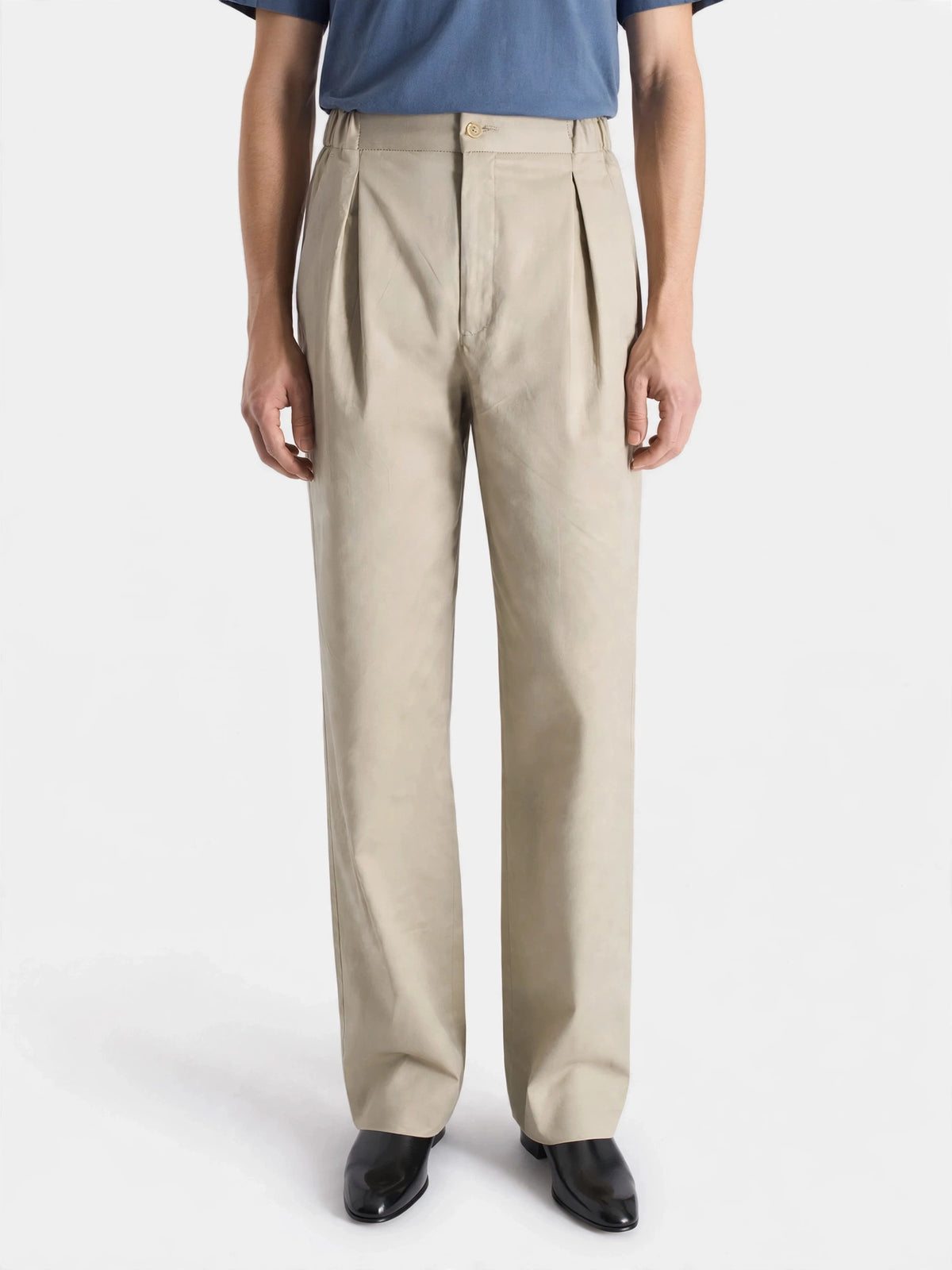 BEIGE COTTON TWILL ELASTIC PANT