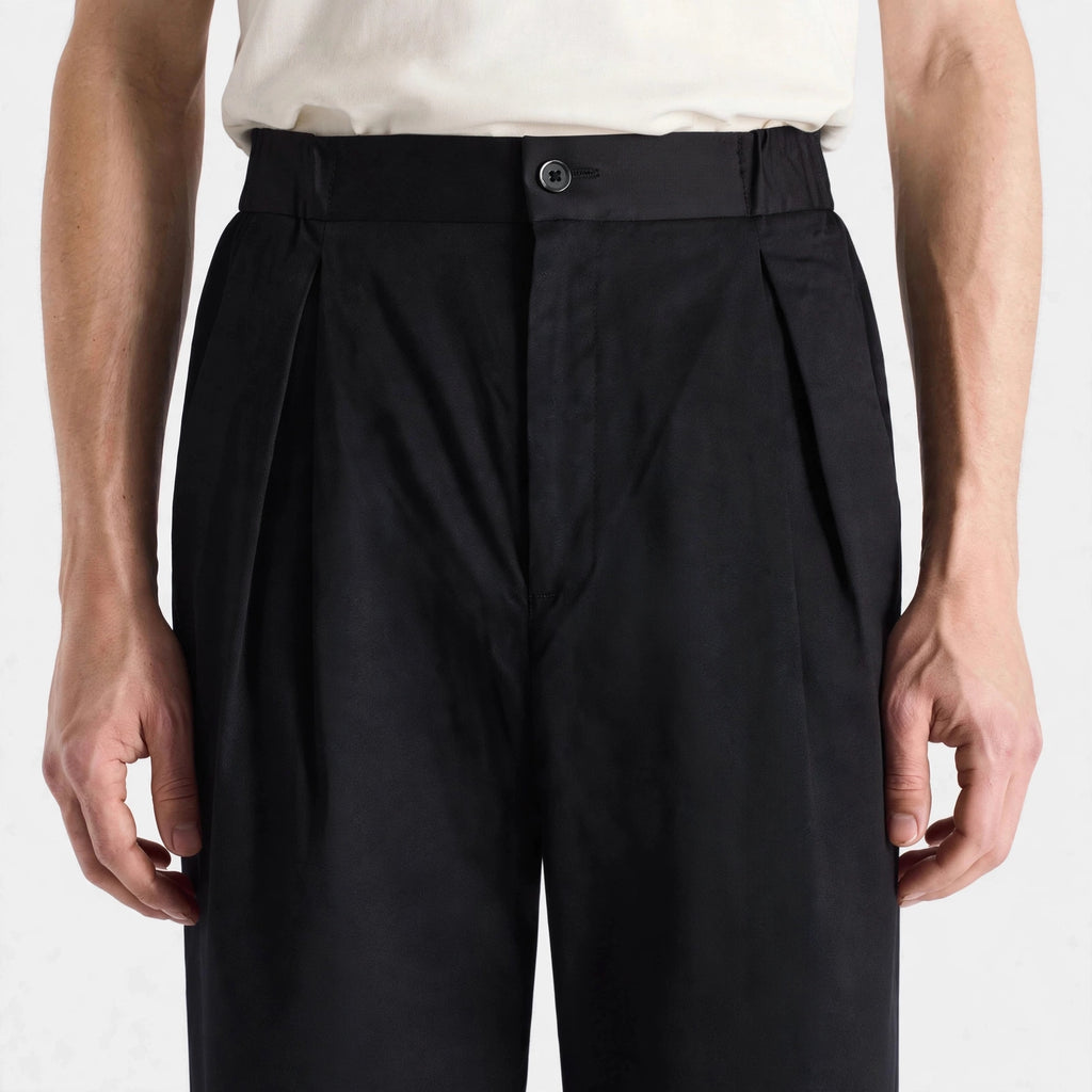 BLACK COTTON TWILL ELASTIC PANT