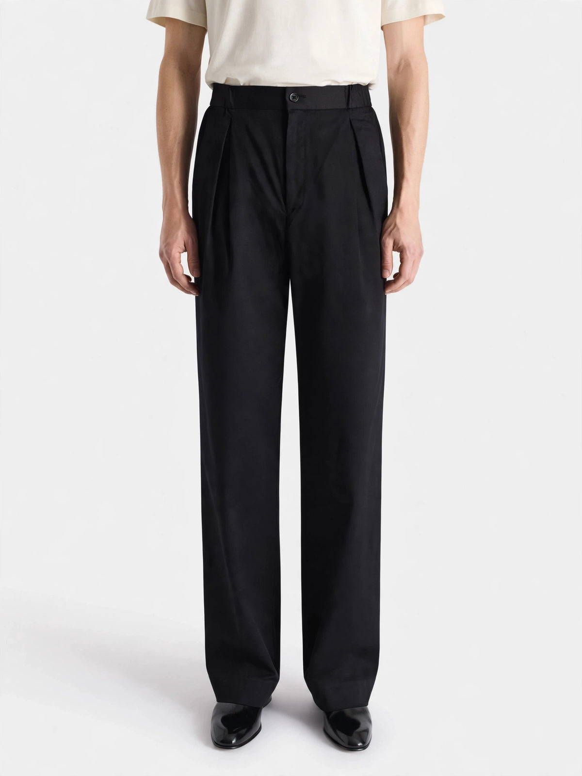 BLACK COTTON TWILL ELASTIC PANT