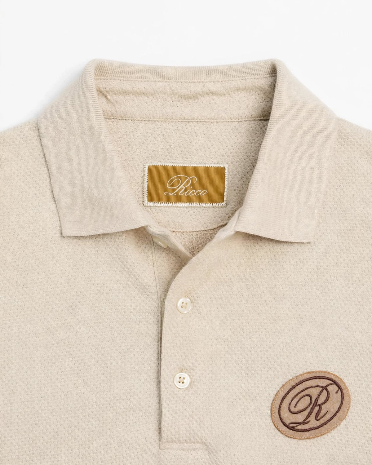 Ricco beige cotton pique polo shirt, view 3