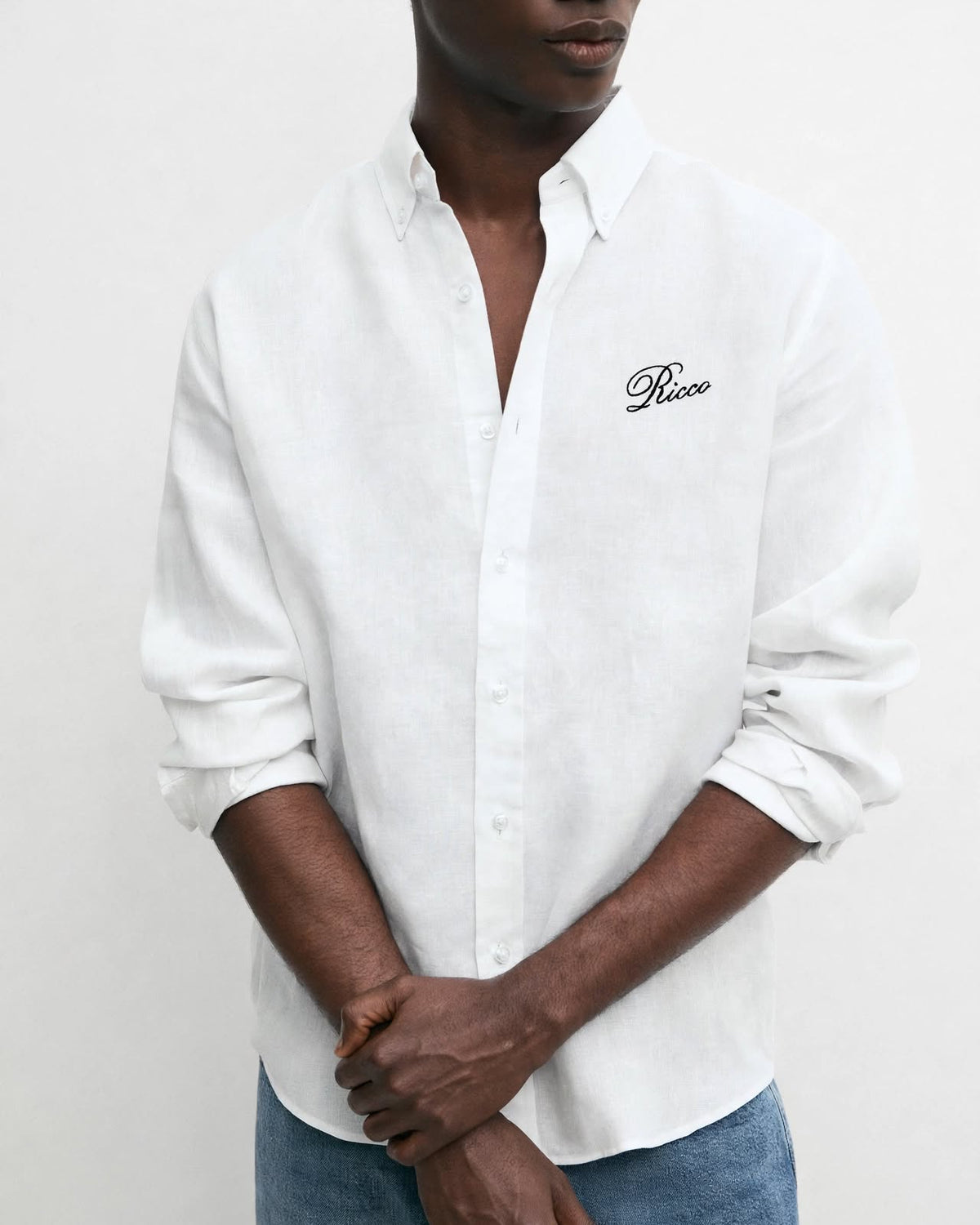 Ricco chalk white linen button-down shirt