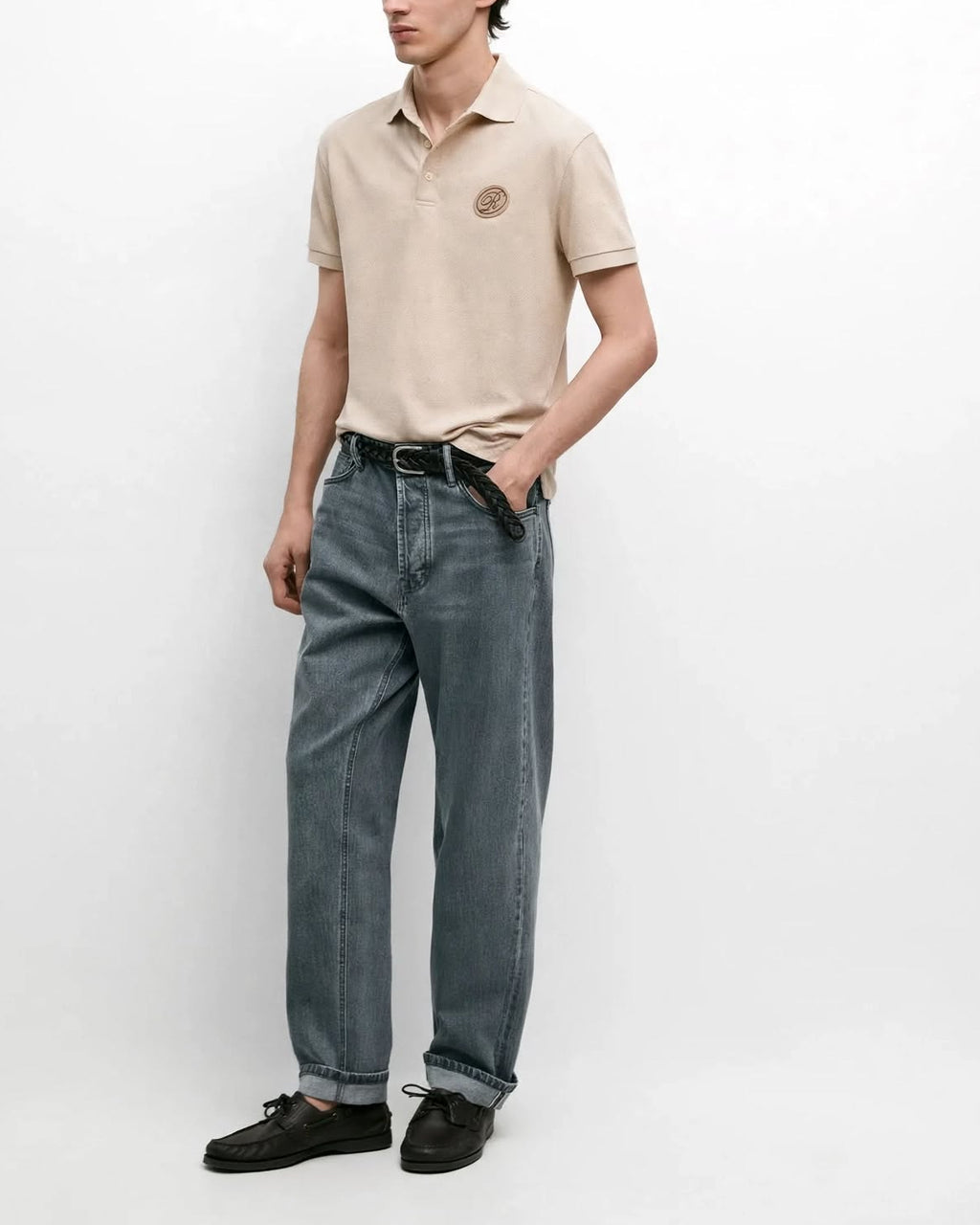 Ricco beige cotton pique polo shirt, view 2