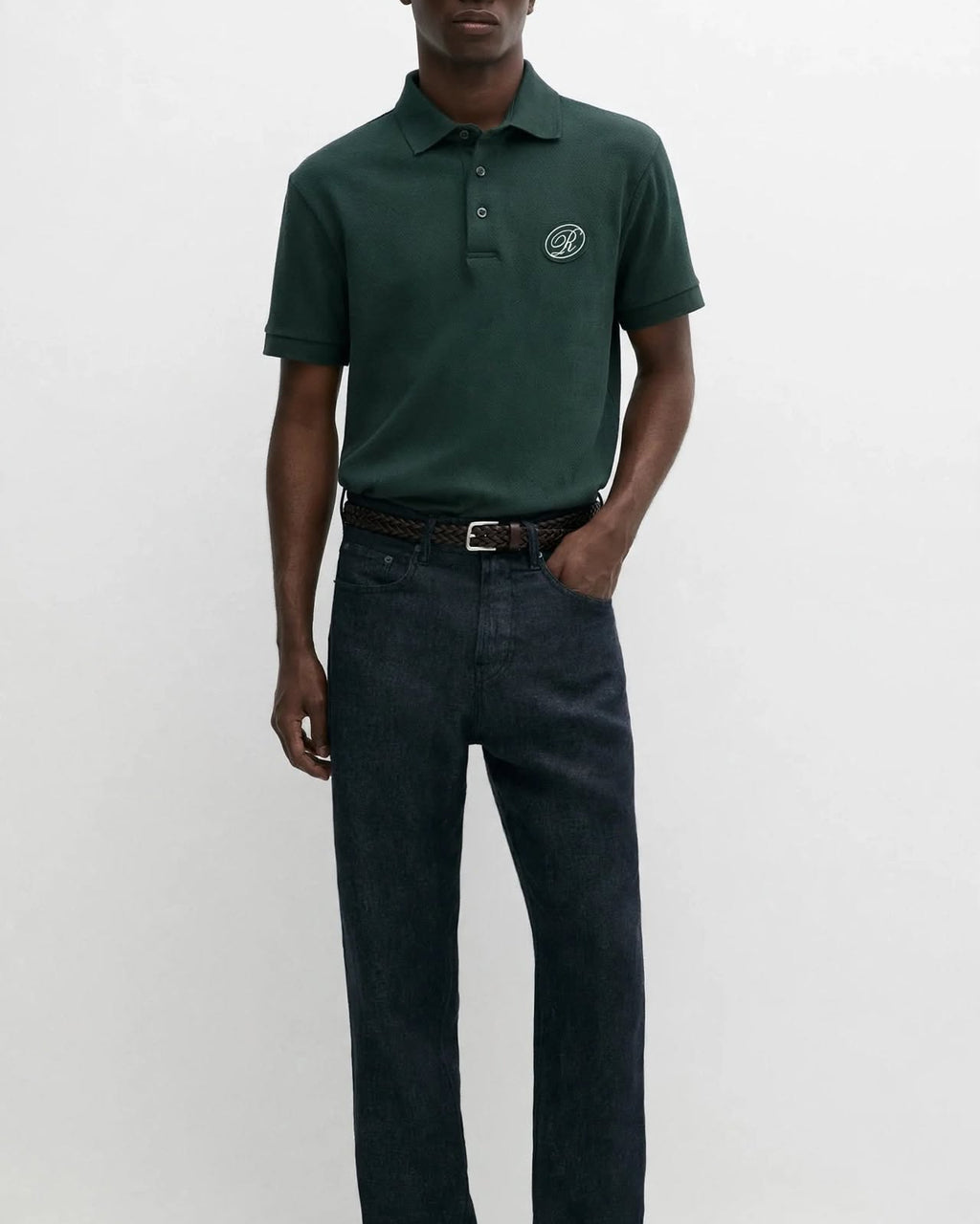 Ricco pine green cotton pique polo shirt, view 2