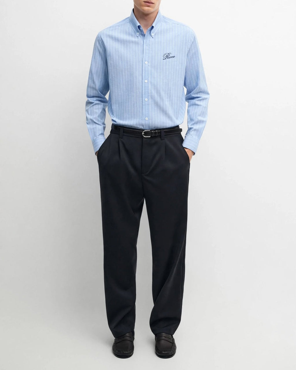 Ricco sky blue seersucker pinstripe button-down shirt, view 2
