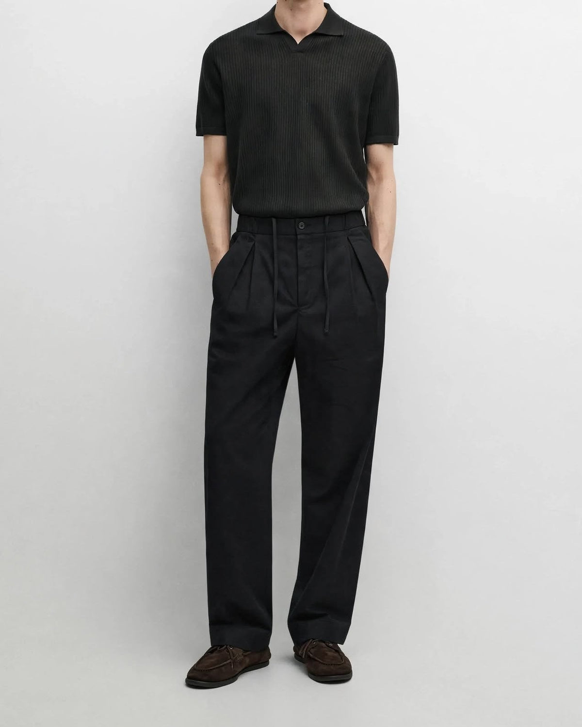 Ricco black cotton twill elasticated trousers