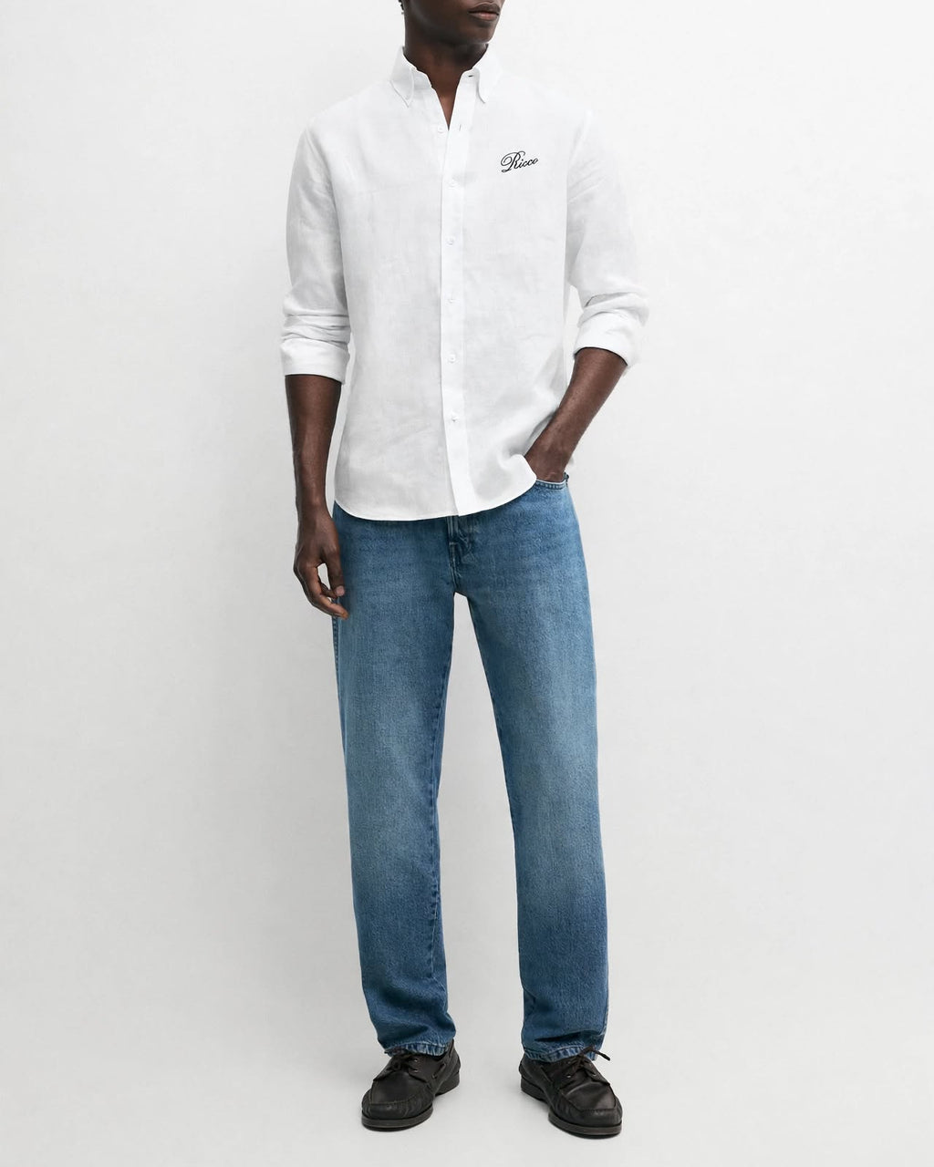 Ricco chalk white linen button-down shirt, view 2