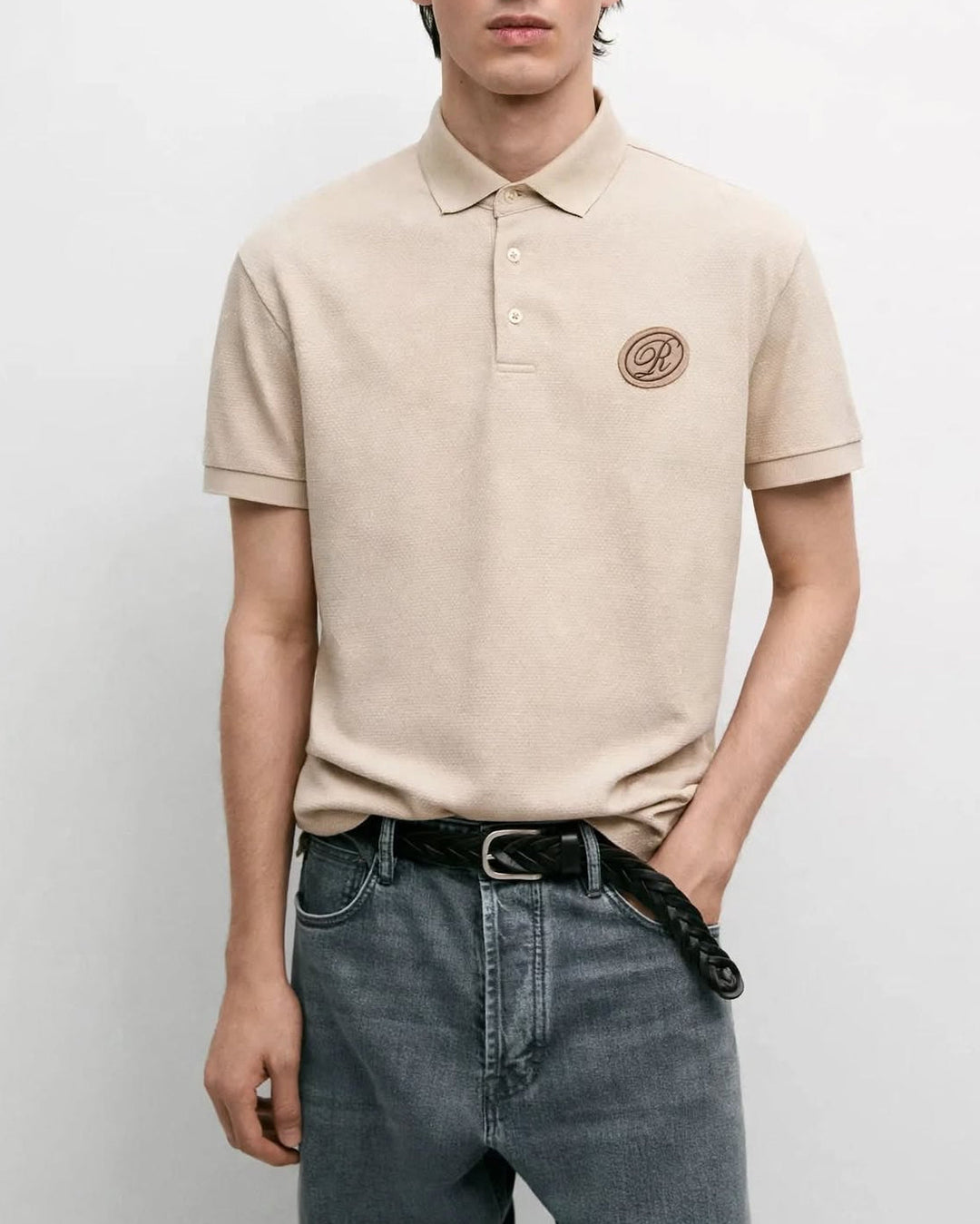 Ricco beige cotton pique polo shirt