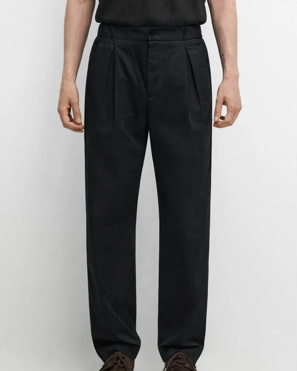 Ricco black cotton twill elasticated trousers, view 2