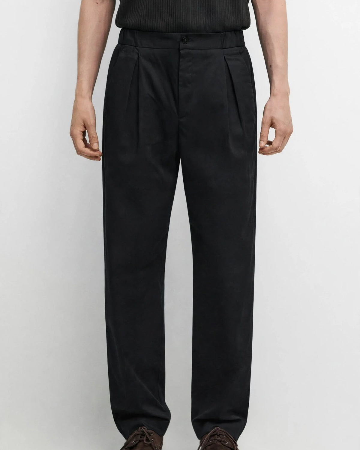 Ricco black cotton twill elasticated trousers, view 2