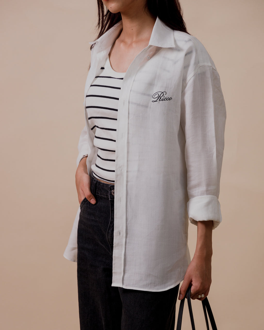 CHALK LINEN BUTTON DOWN