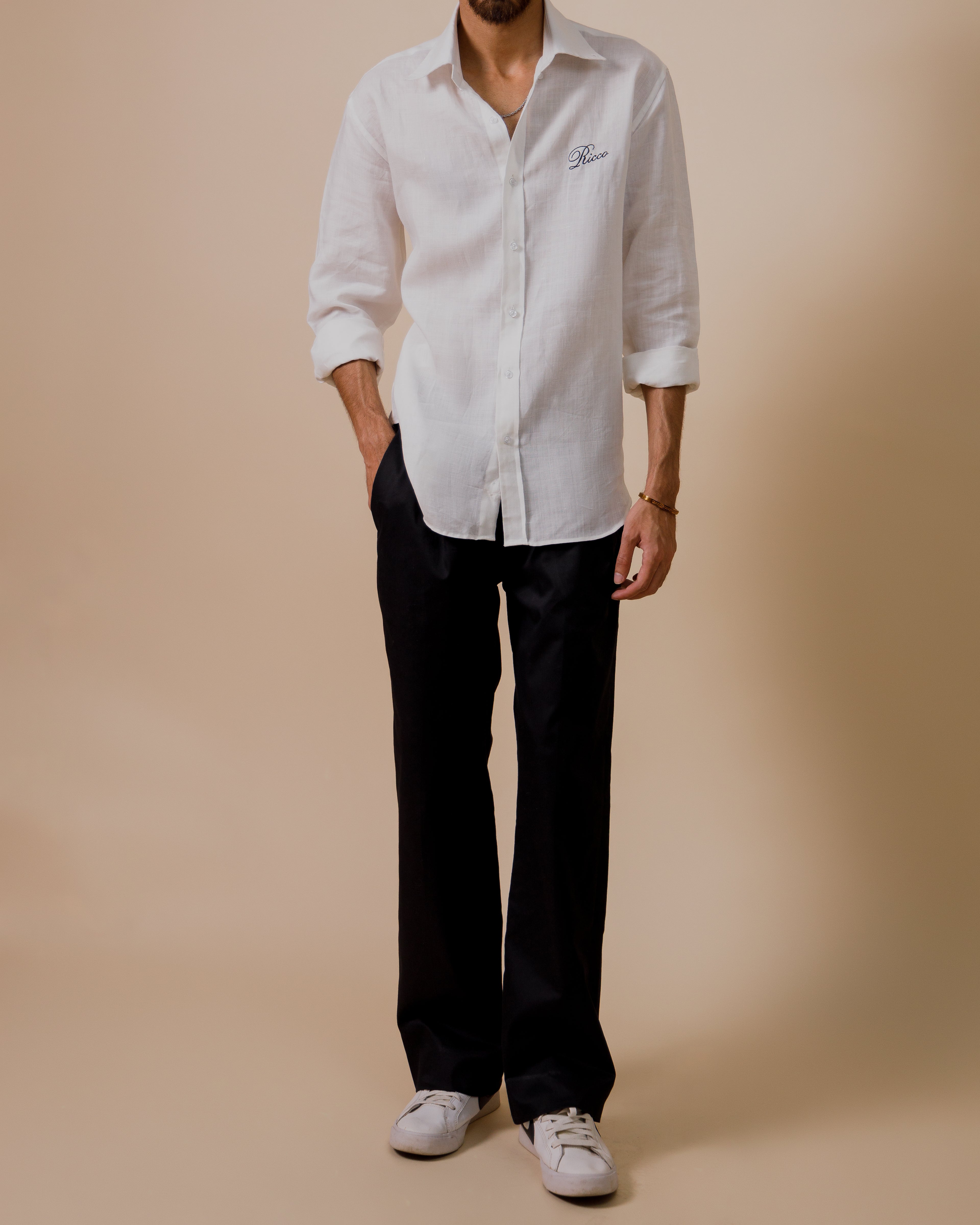 CHALK LINEN BUTTON DOWN