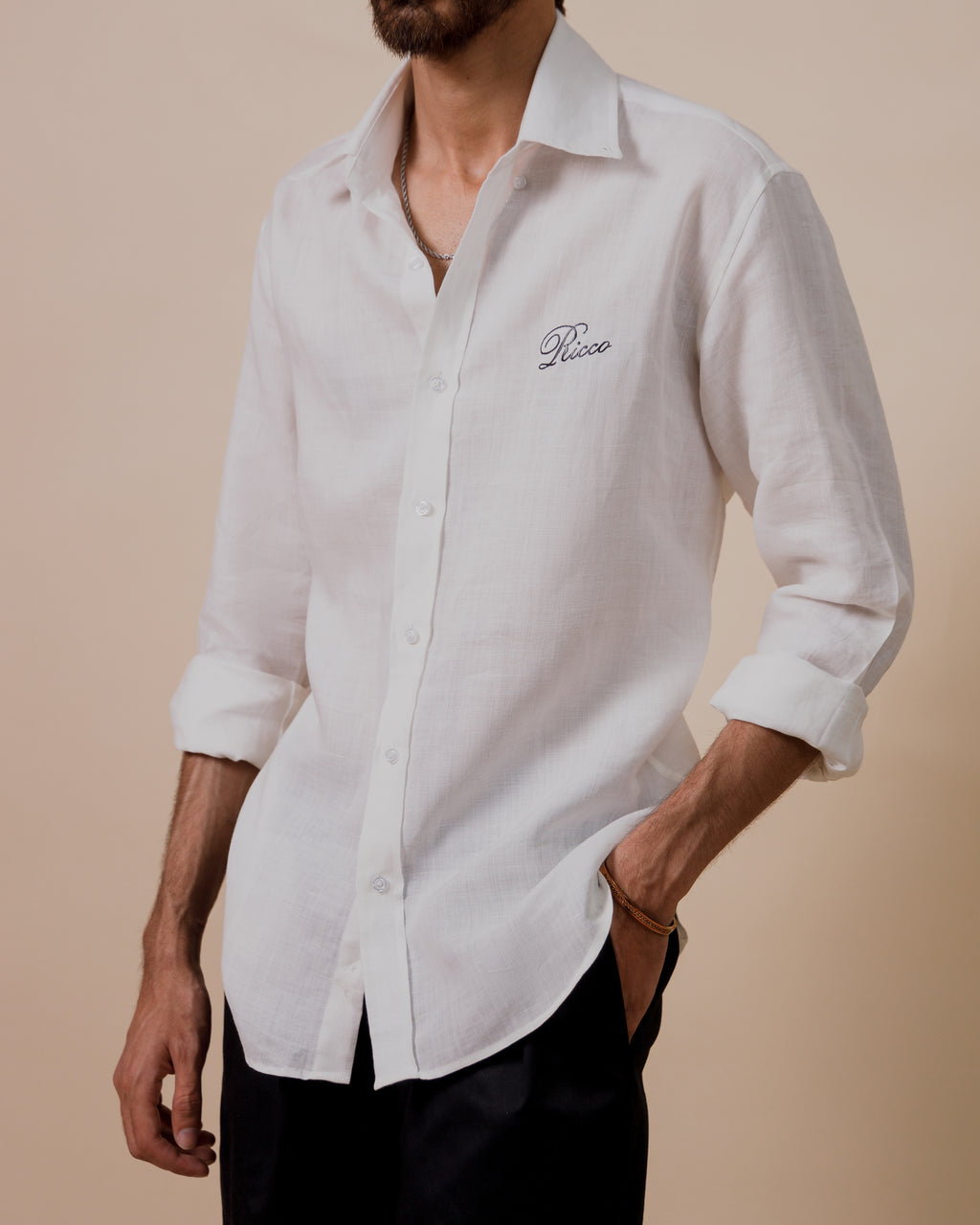 CHALK LINEN BUTTON DOWN
