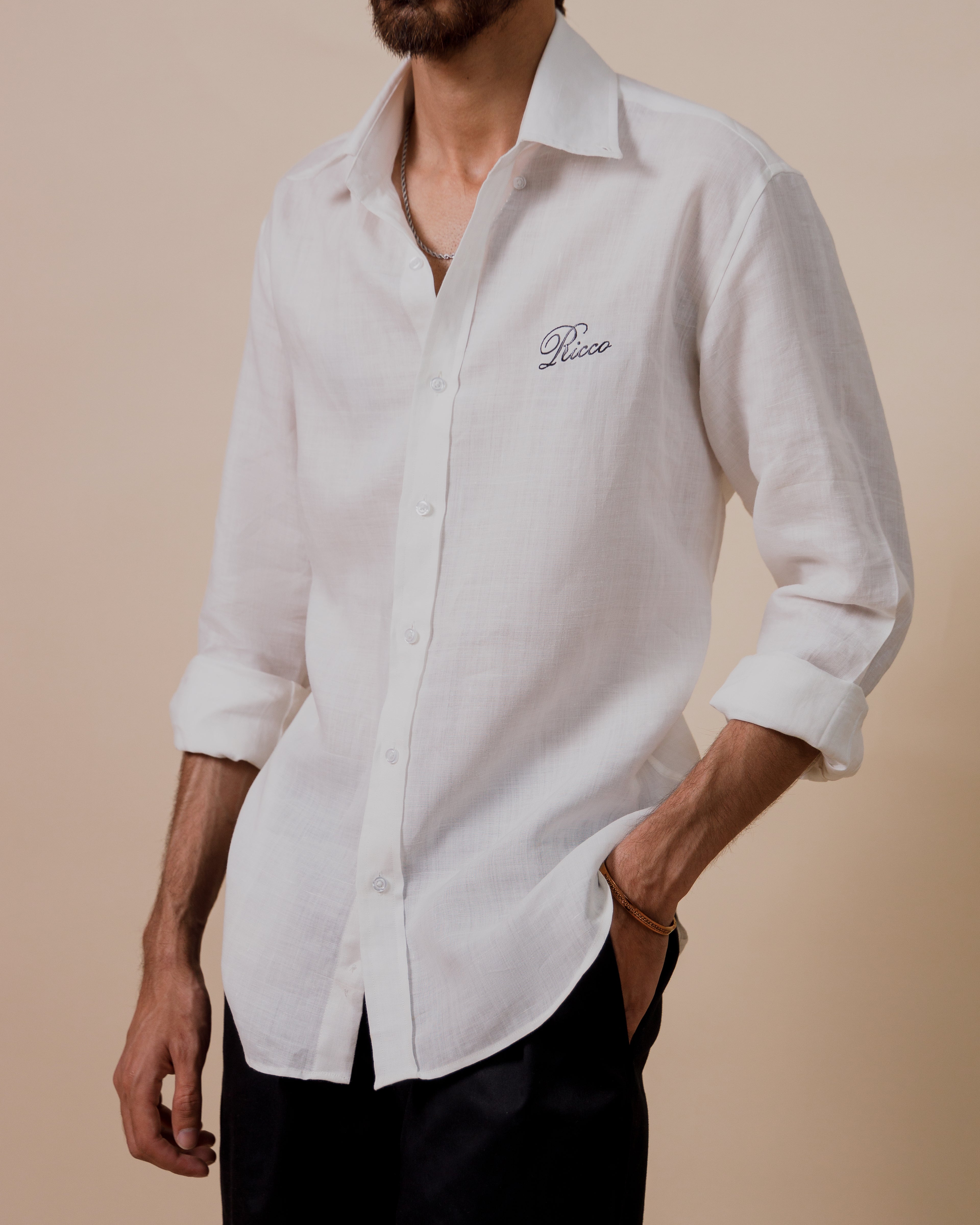 CHALK LINEN BUTTON DOWN