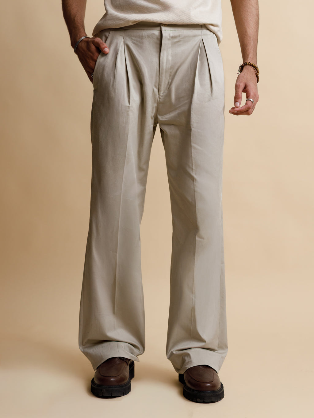 BEIGE TWILL ELASTIC PANT