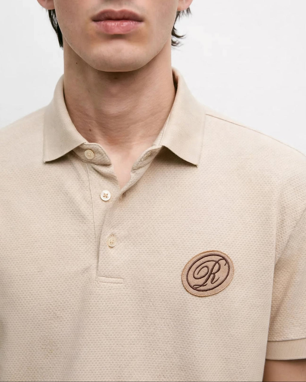 Ricco beige cotton pique polo shirt, view 4