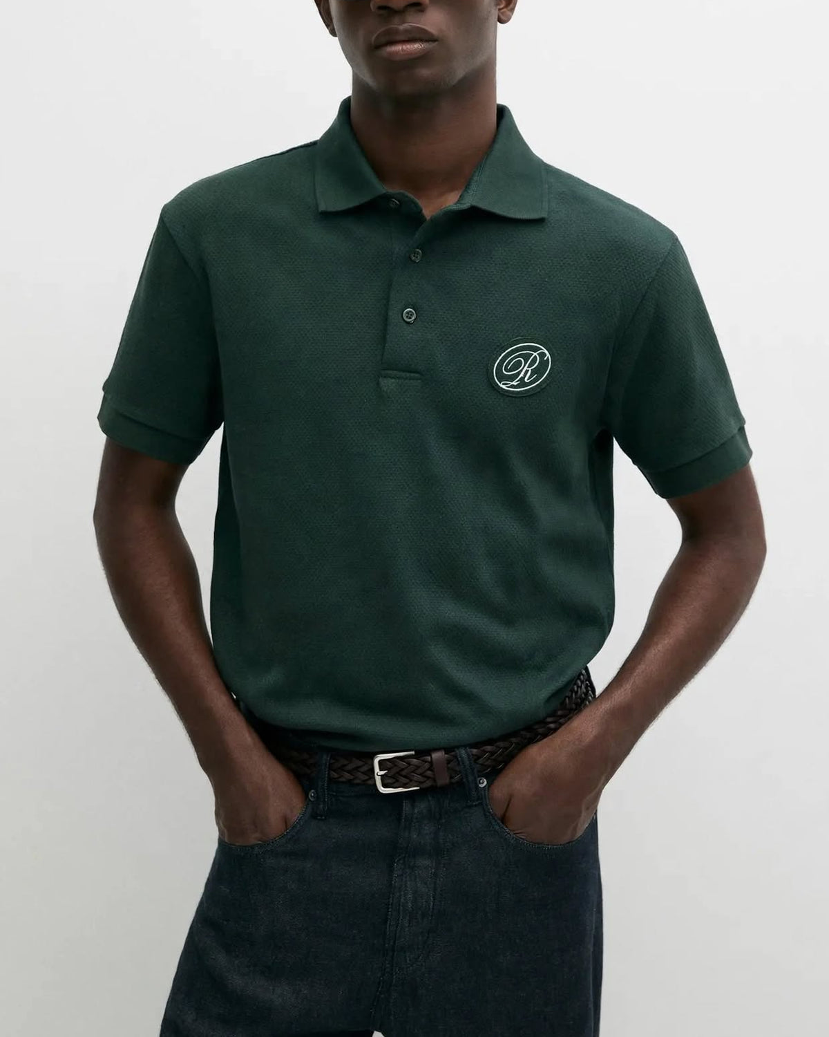 Ricco pine green cotton pique polo shirt