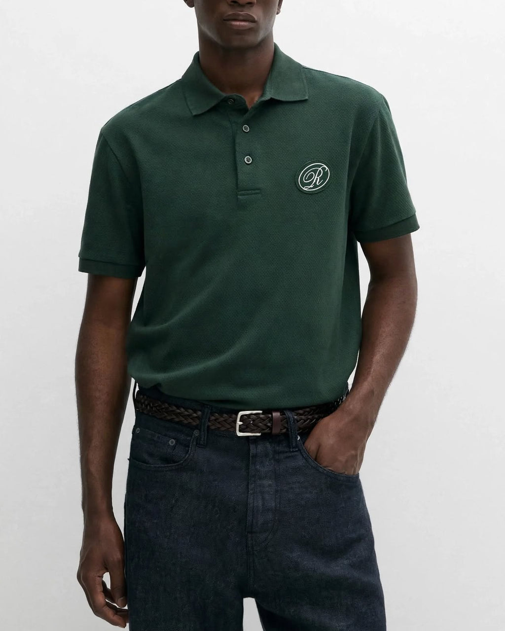 Ricco pine green cotton pique polo shirt, view 3