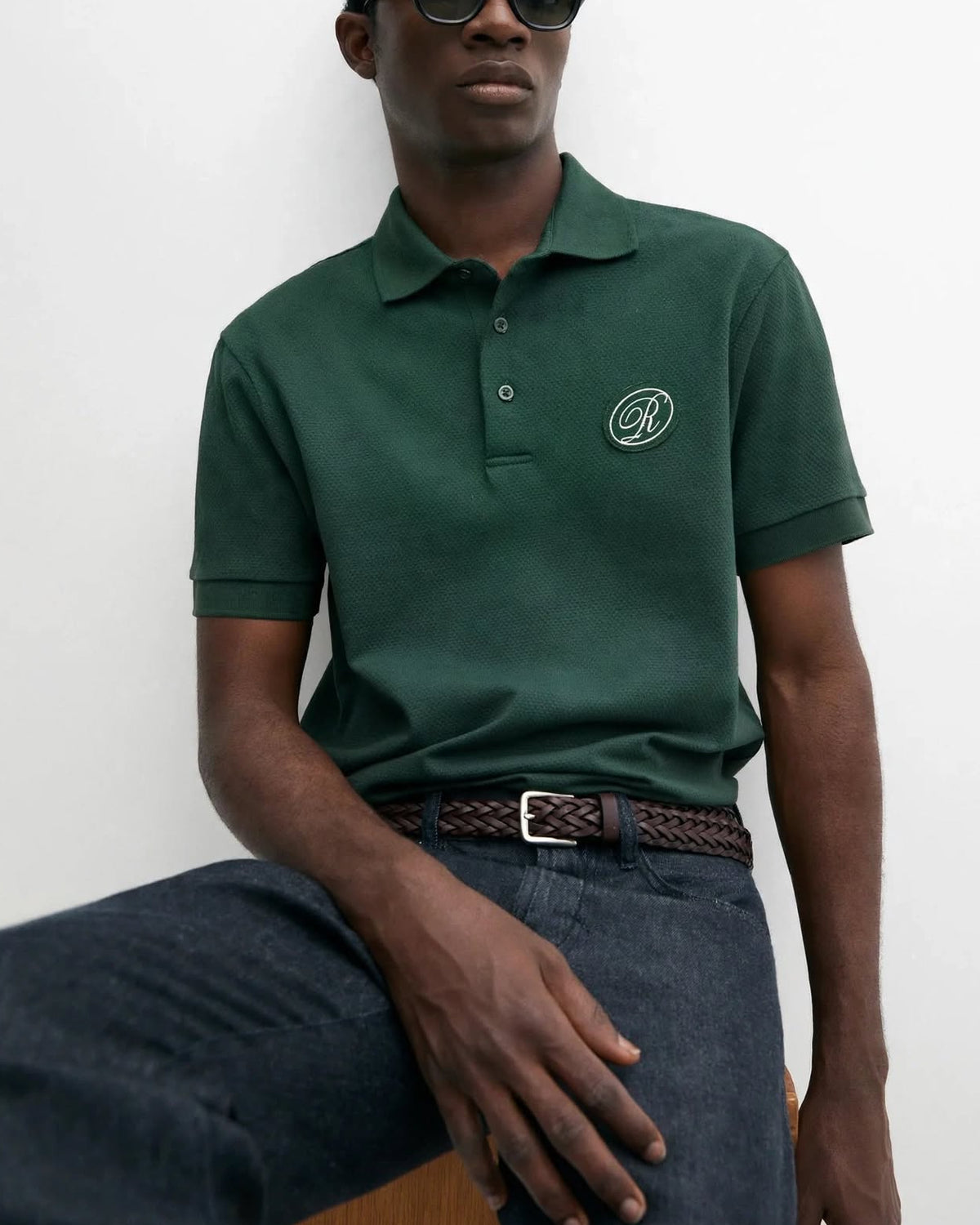 Ricco pine green cotton pique polo shirt, view 5