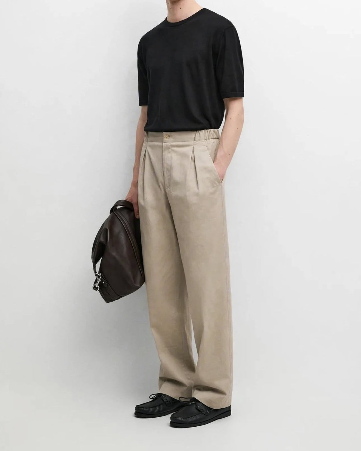 Ricco beige cotton twill elasticated trousers