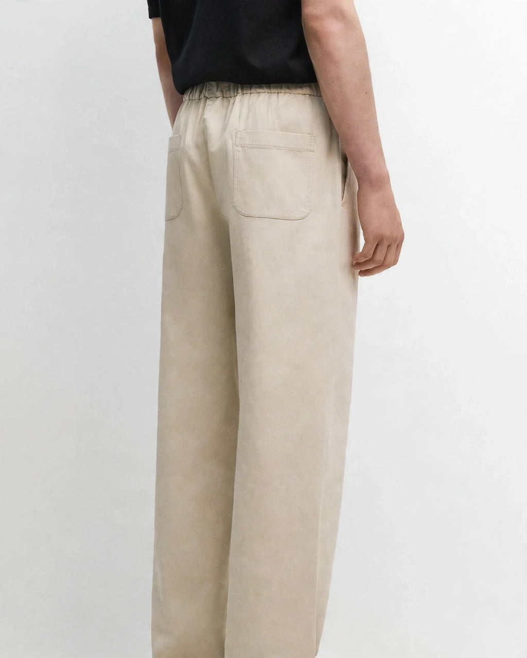 Ricco beige cotton twill elasticated trousers, view 4