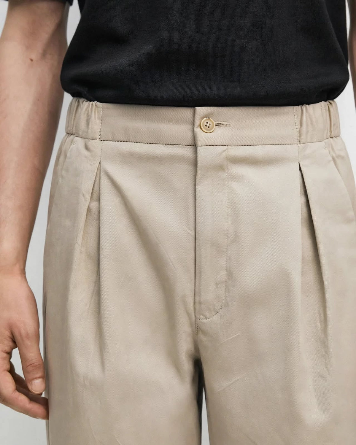 Ricco beige cotton twill elasticated trousers, view 3