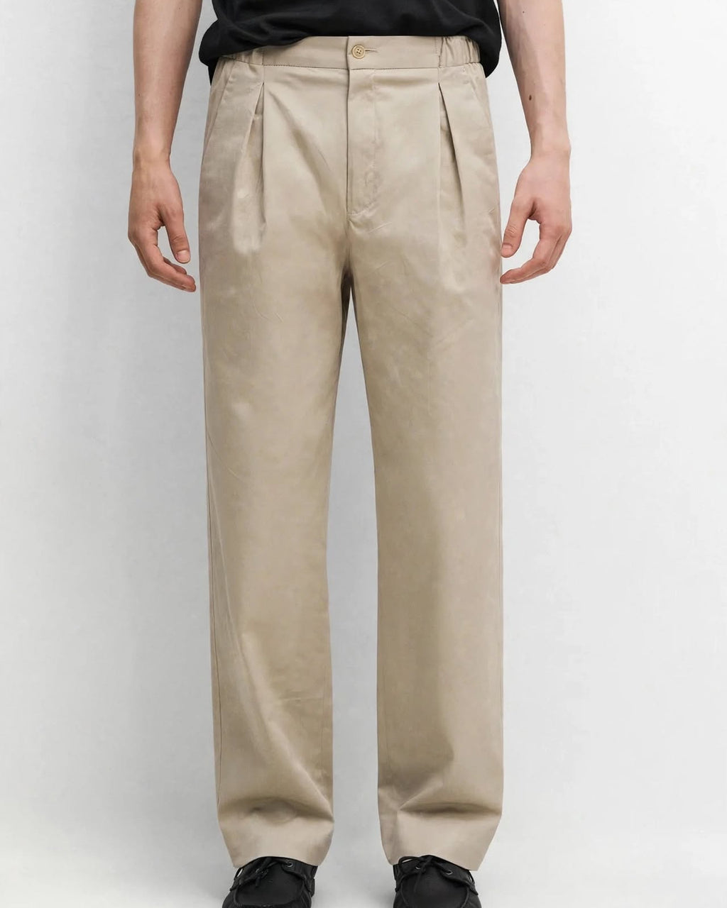 Ricco beige cotton twill elasticated trousers, view 2