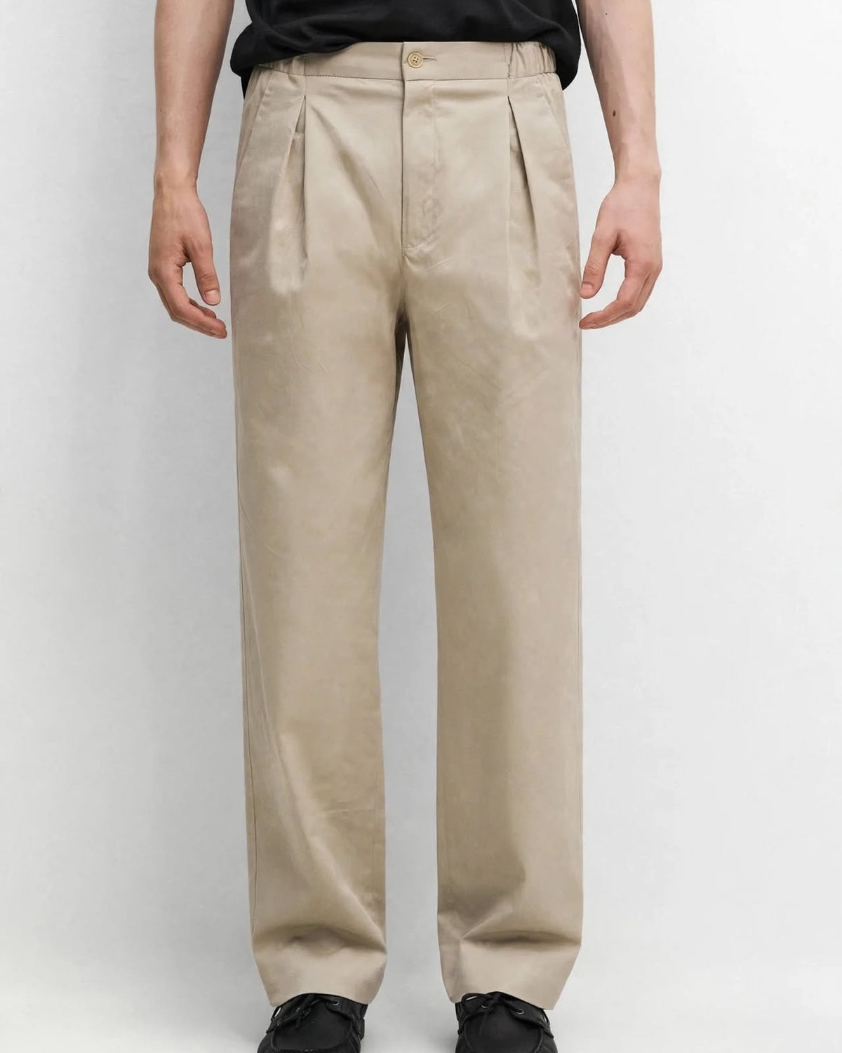 Ricco beige cotton twill elasticated trousers, view 2
