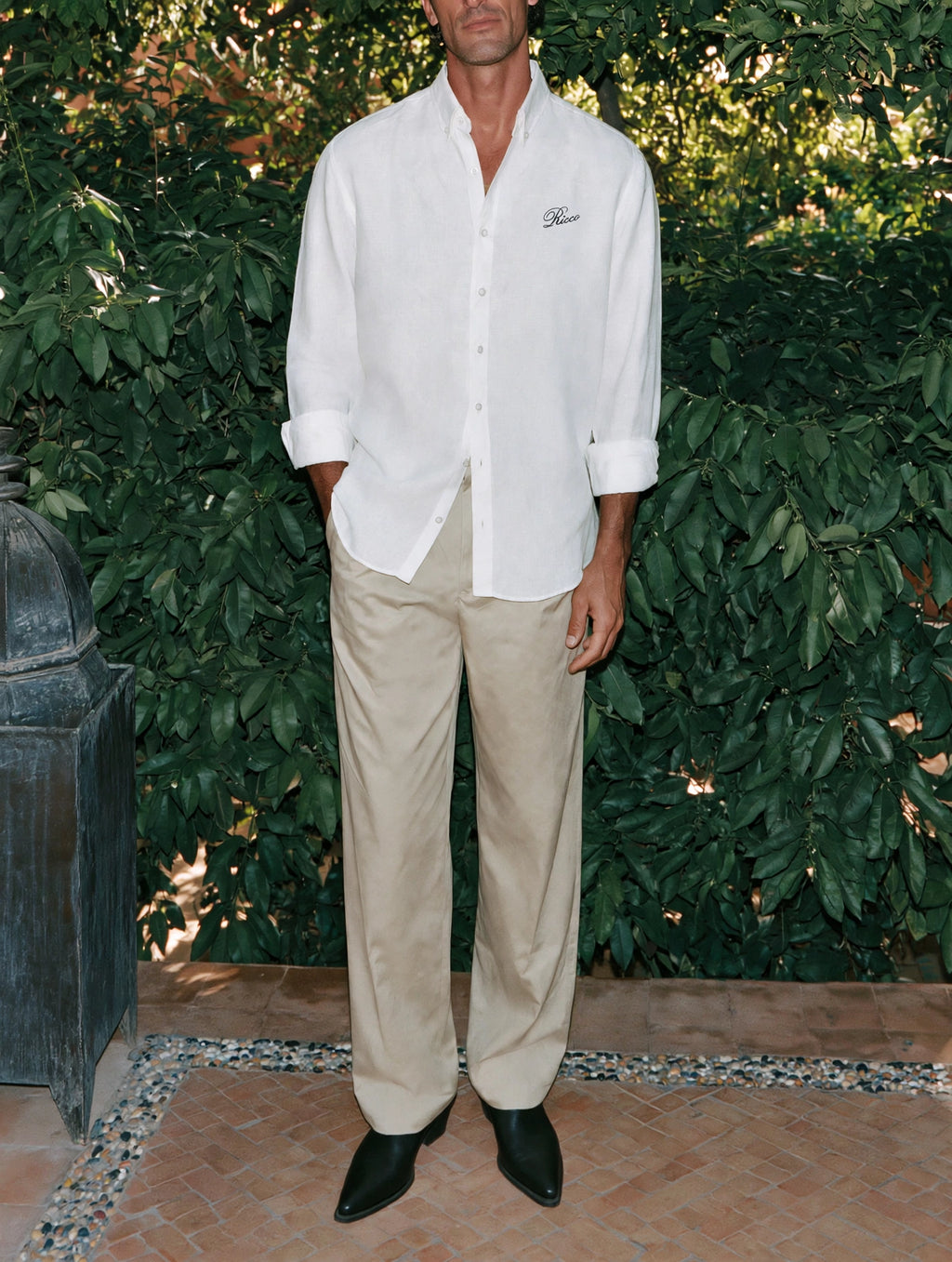 Ricco beige cotton twill elasticated trousers, view 5