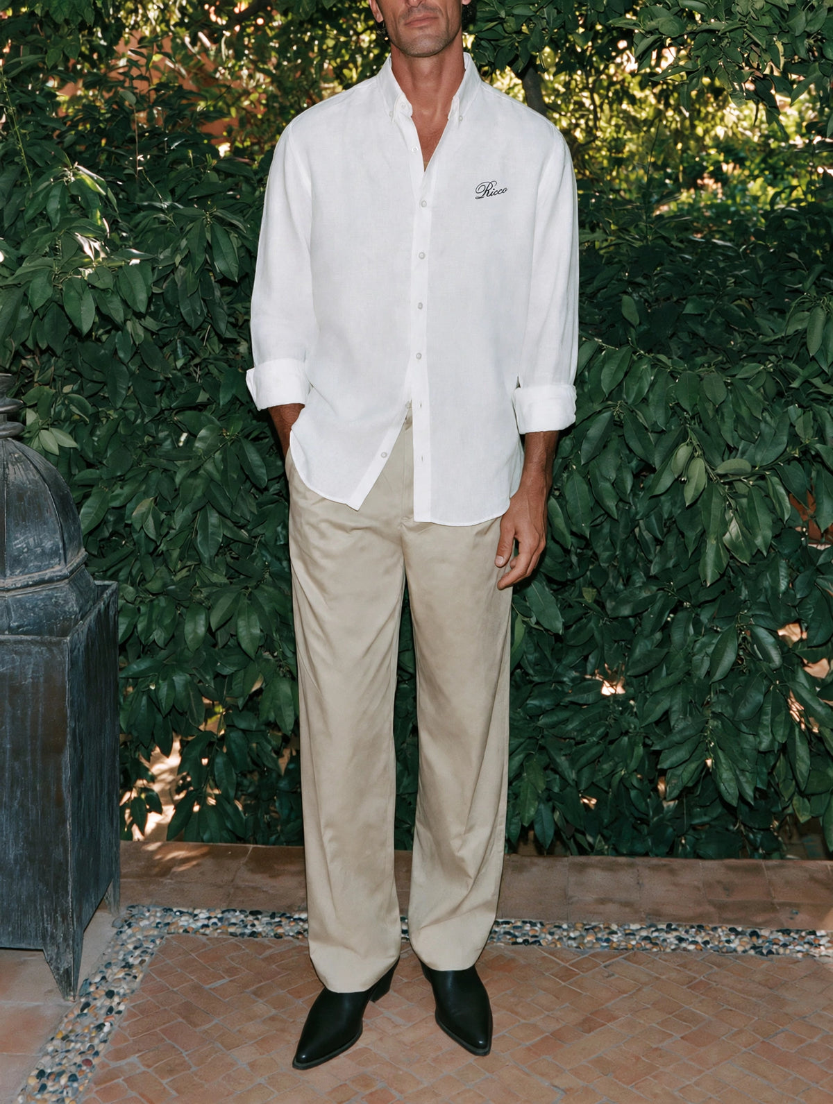 Ricco beige cotton twill elasticated trousers, view 5