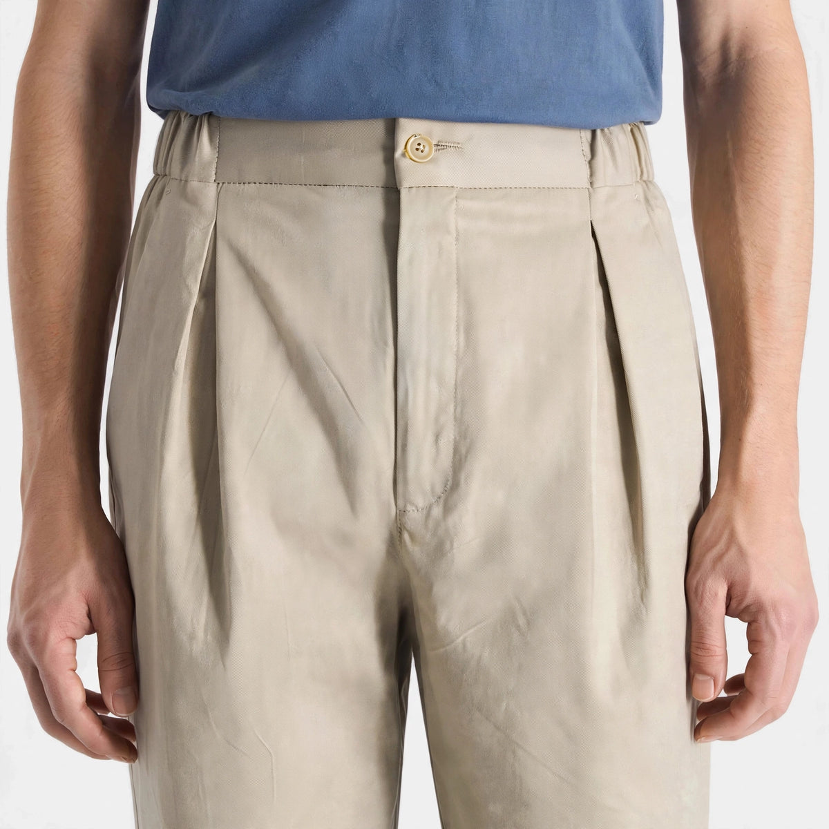 BEIGE COTTON TWILL ELASTIC PANT